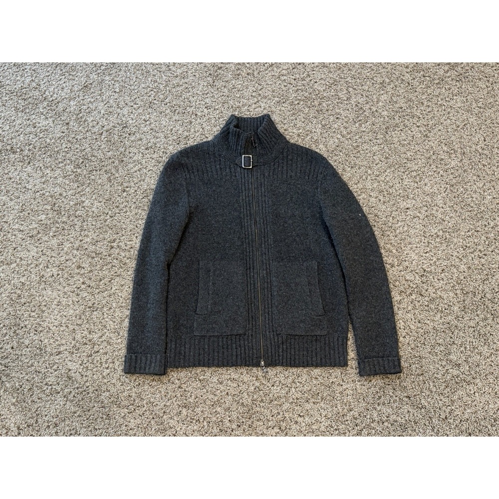 Banana Republic Mens Gray 100% Extra Fine Merino Wool Full Zip Sweater Small